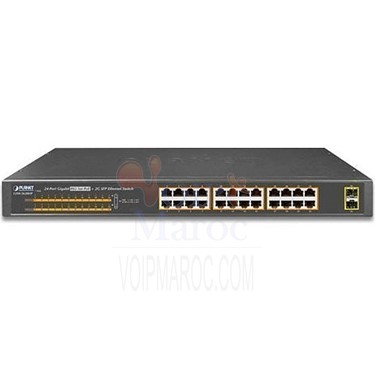 Commutateur 19" 24-Port 10/100/1000T POE + 2-Port 1000X SFP Gigabit Ethernet Switch (220W)