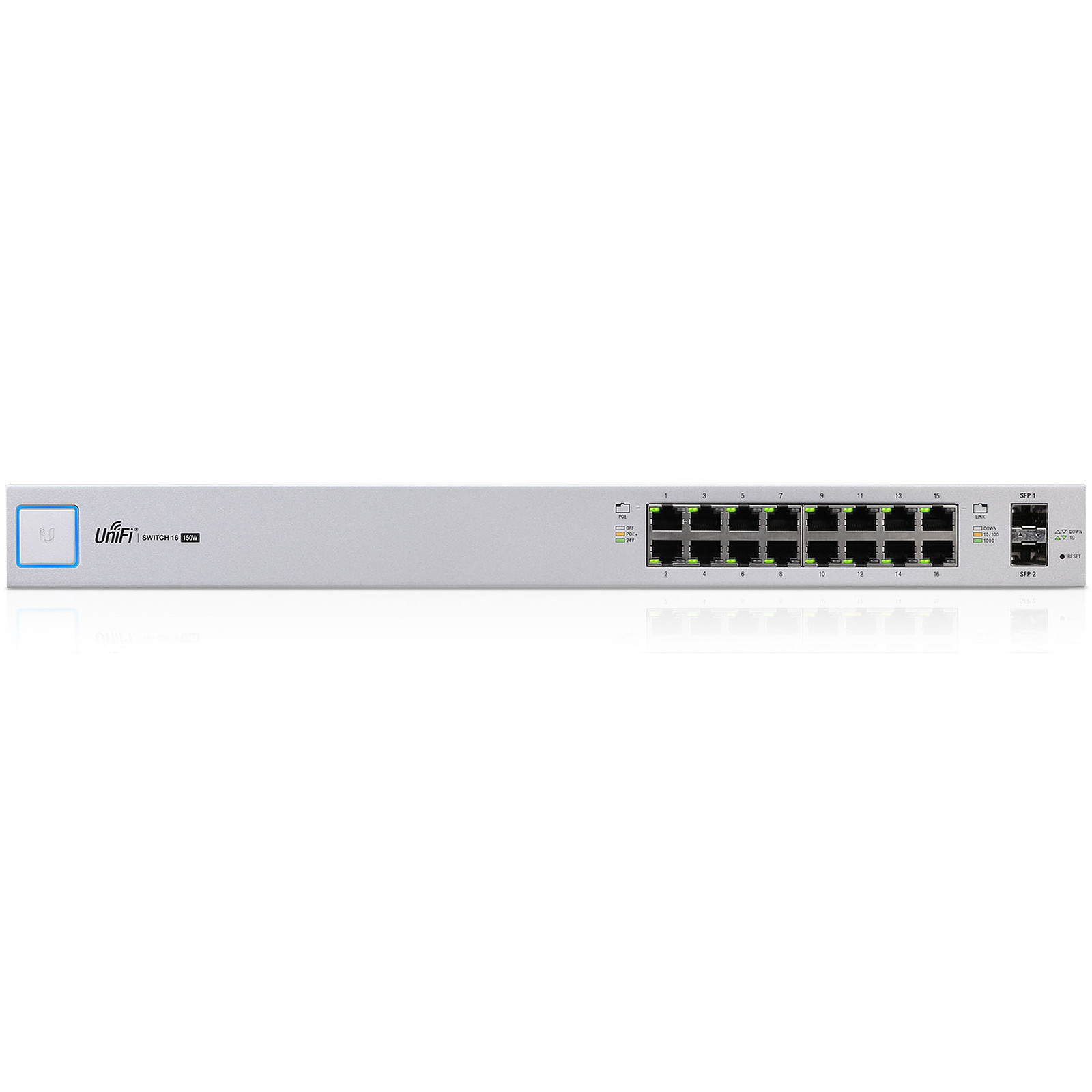 Switch uniFi Gigabit 16 ports 10/100/1000 Mbps PoE+ et 2 ports SFP US‑16‑150W